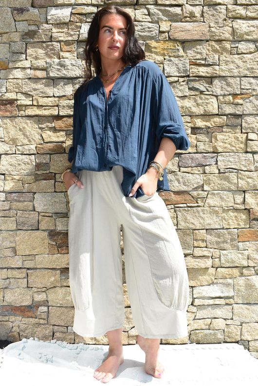 Shayle Indian Cotton Smock Shirt Navy